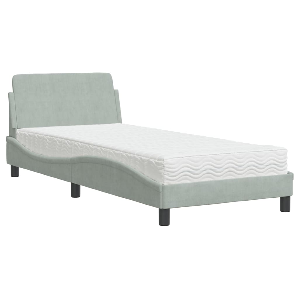 Krevet s madracem Dover svjetlosivi 80 x 200 cm baršunasti