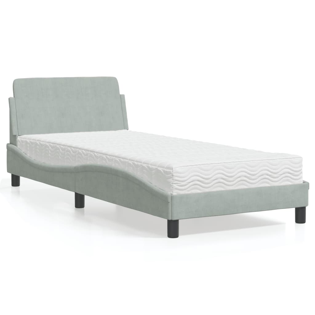 Krevet s madracem Dover svjetlosivi 80 x 200 cm baršunasti