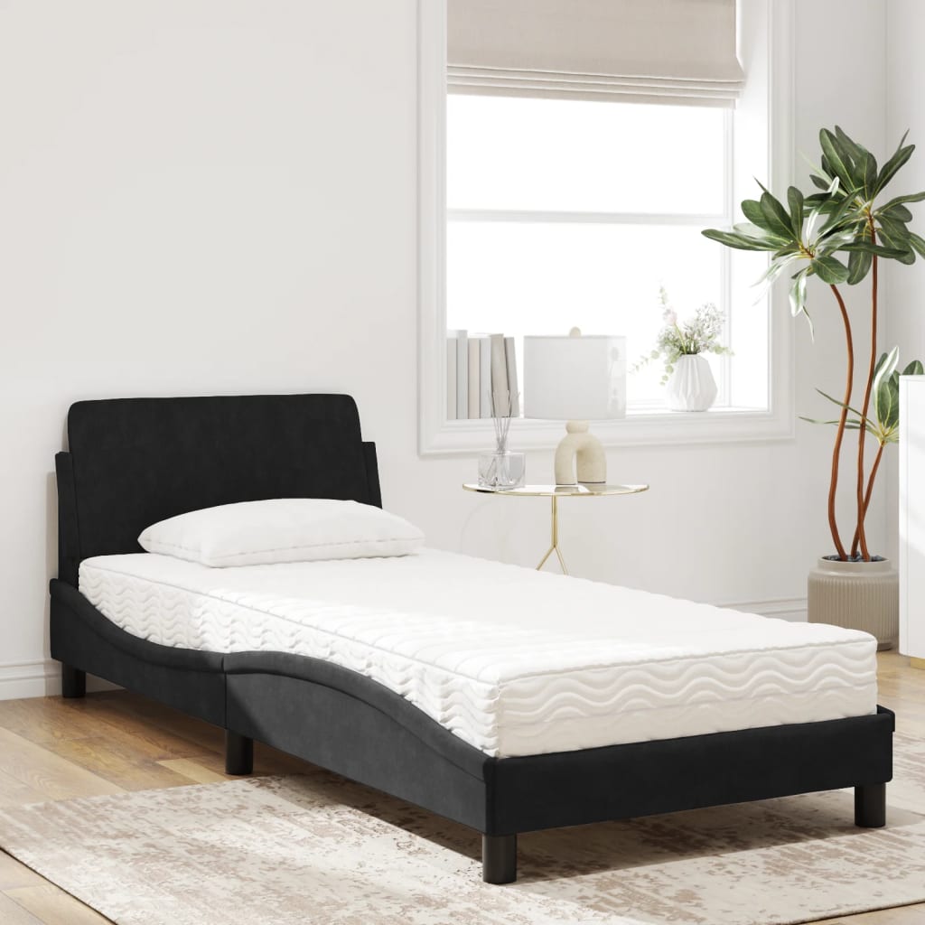 Krevet s madracem Dover crni 80 x 200 cm baršunasti