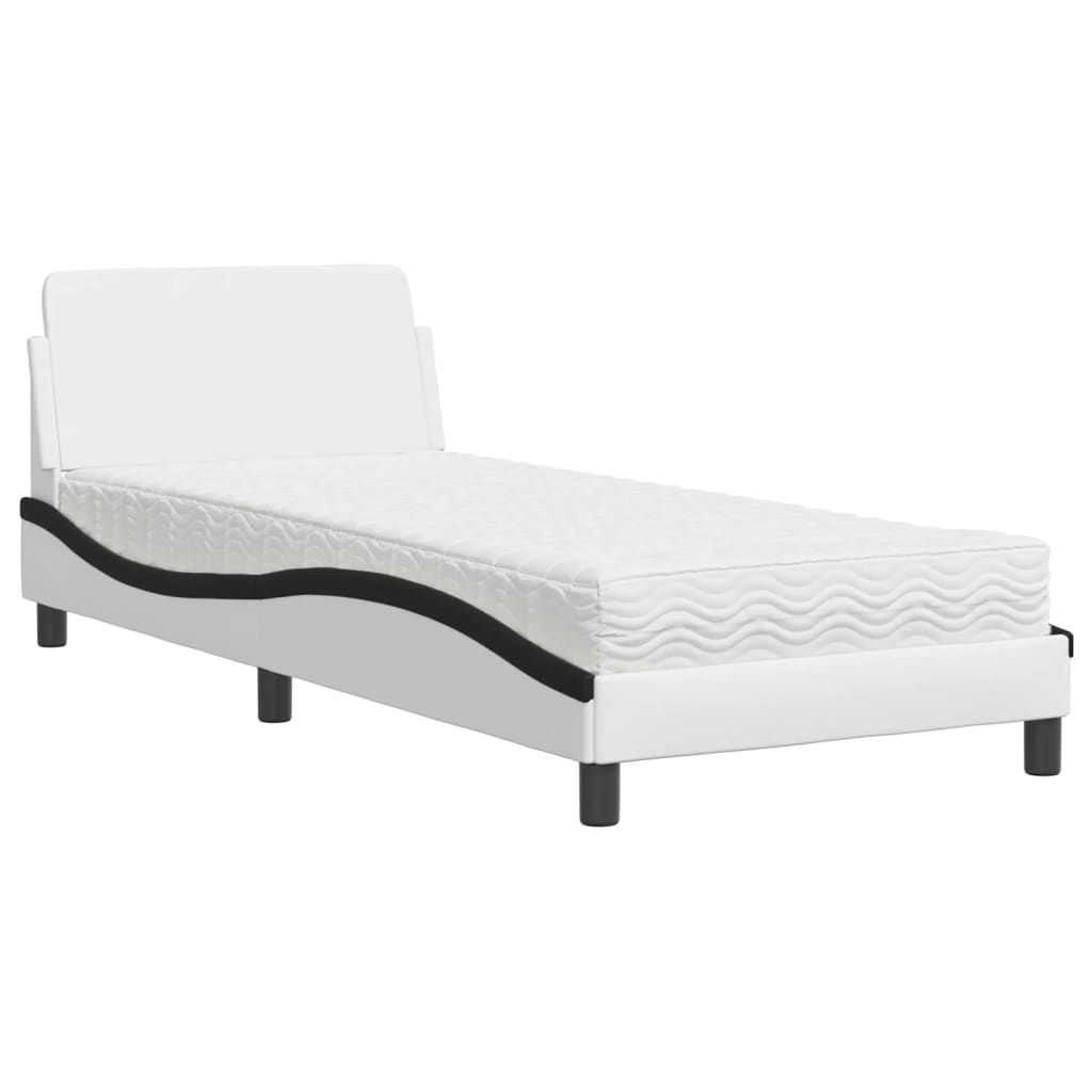 Krevet s madracem Dover bijelo-crni 80 x 200 cm od umjetne kože