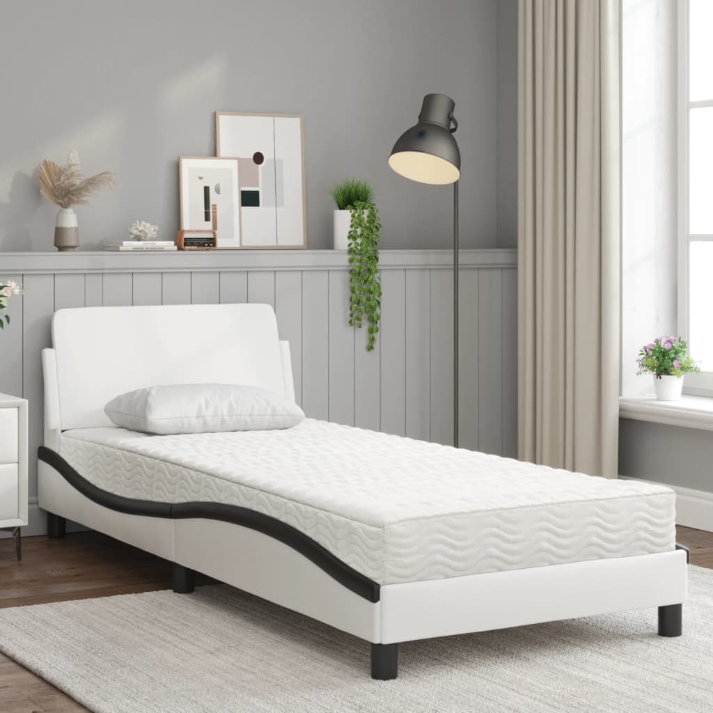 Krevet s madracem Dover bijelo-crni 80 x 200 cm od umjetne kože