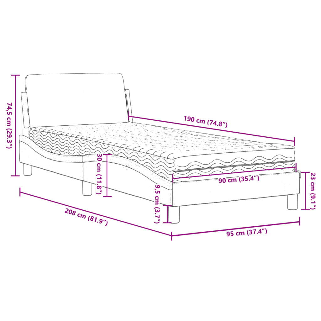 Krevet s madracem Dover tamnosivi 90 x 190 cm od tkanine