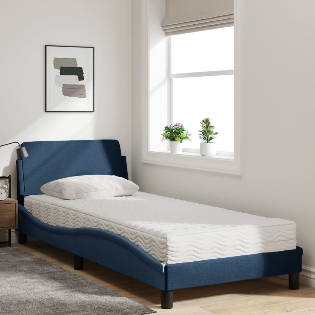 Krevet s madracem Dover plavi 90 x 190 cm od tkanine
