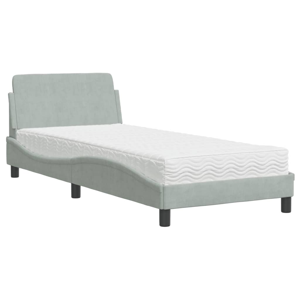 Krevet s madracem Dover svjetlosivi 90x190 cm baršunasti