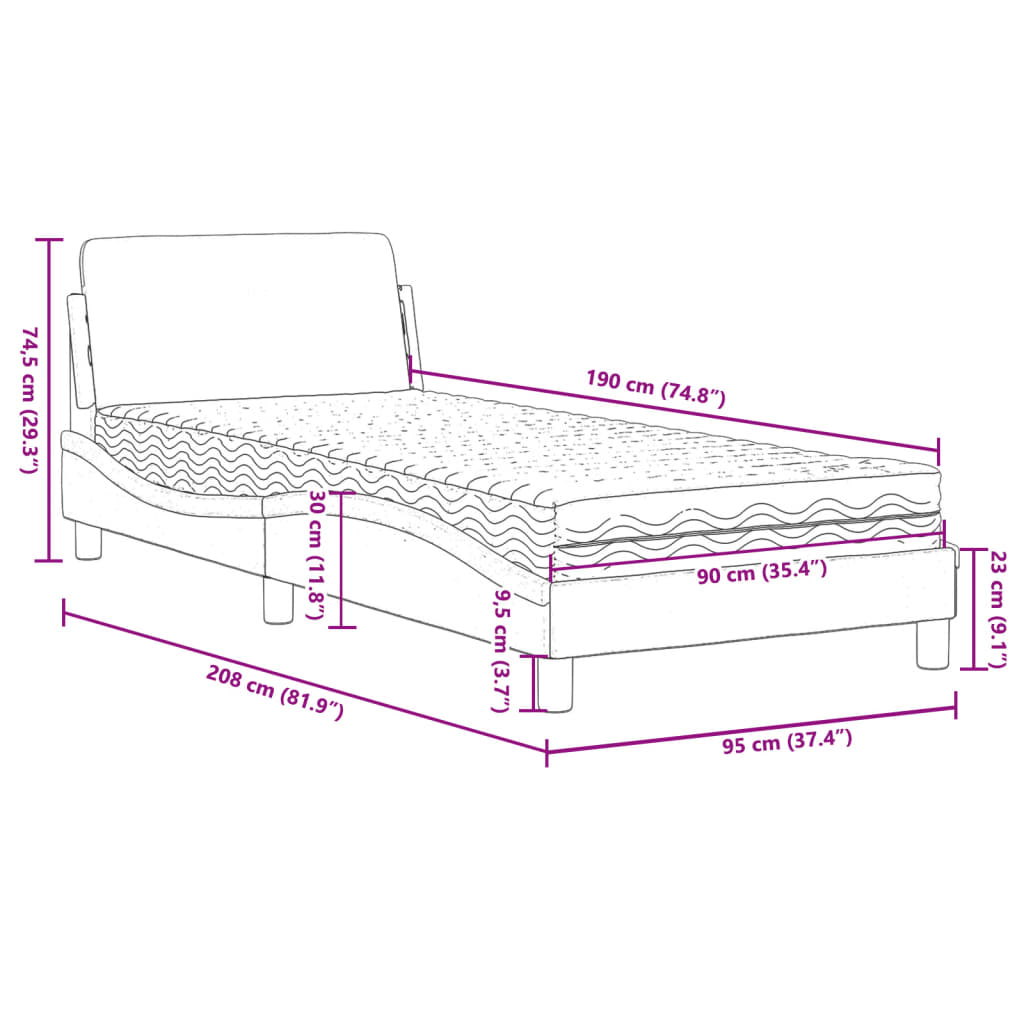 Krevet s madracem Dover svjetlosivi 90x190 cm baršunasti