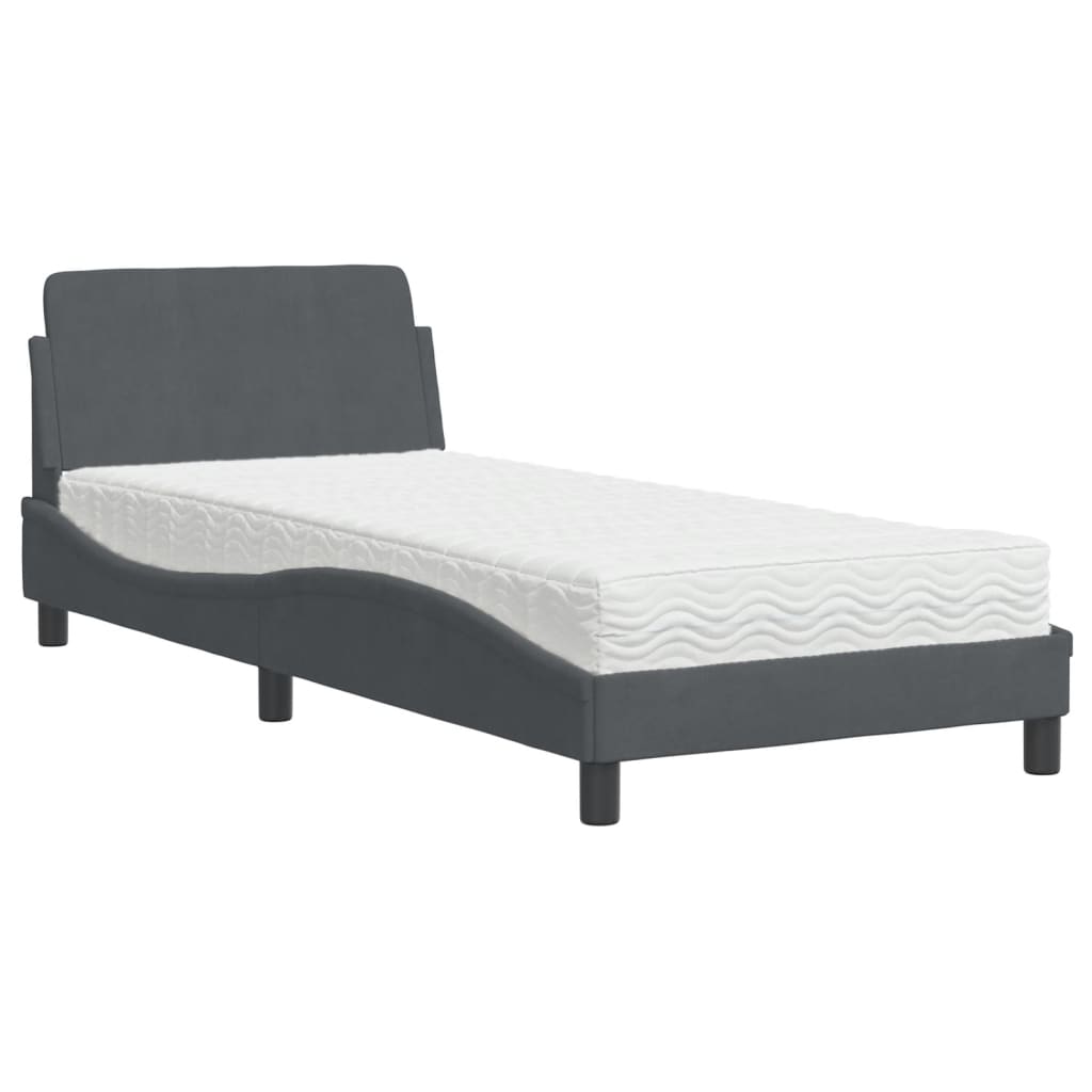Krevet s madracem Dover tamnosivi 90x190 cm baršunasti