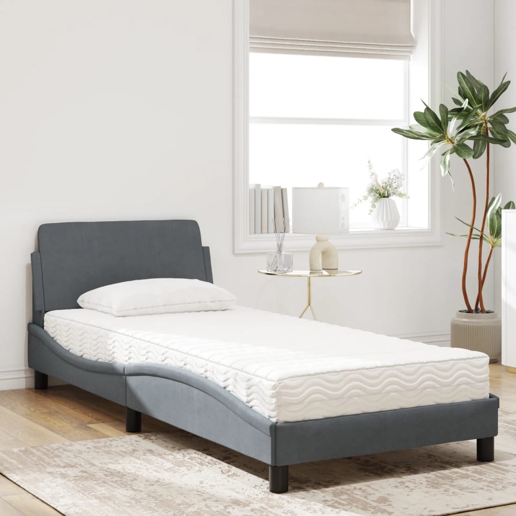 Krevet s madracem Dover tamnosivi 90x190 cm baršunasti
