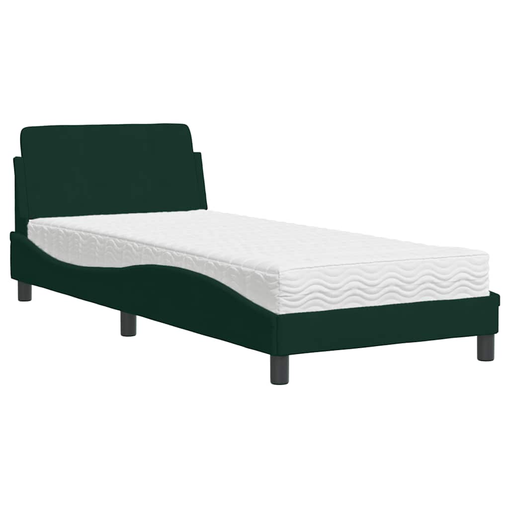 Krevet s madracem Dover tamnozeleni 90x190 cm baršunasti