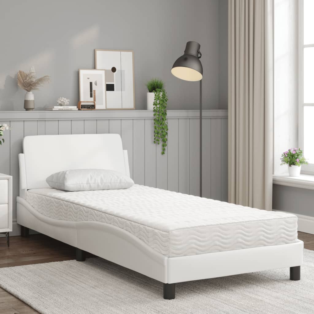 Krevet s madracem Dover bijeli 90 x 190 cm od umjetne kože