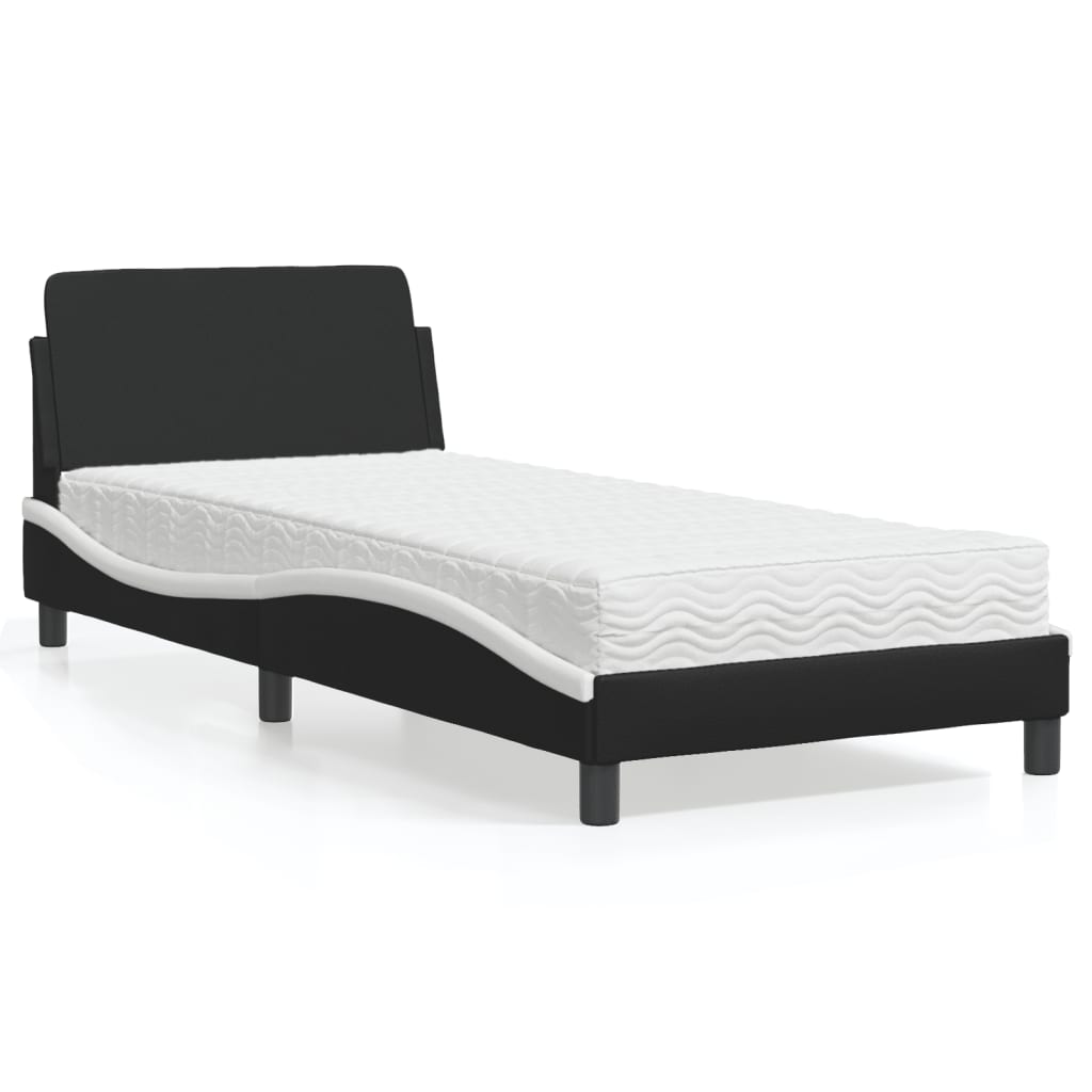 Krevet s madracem Dover crno-bijeli 90 x 190 cm od umjetne kože