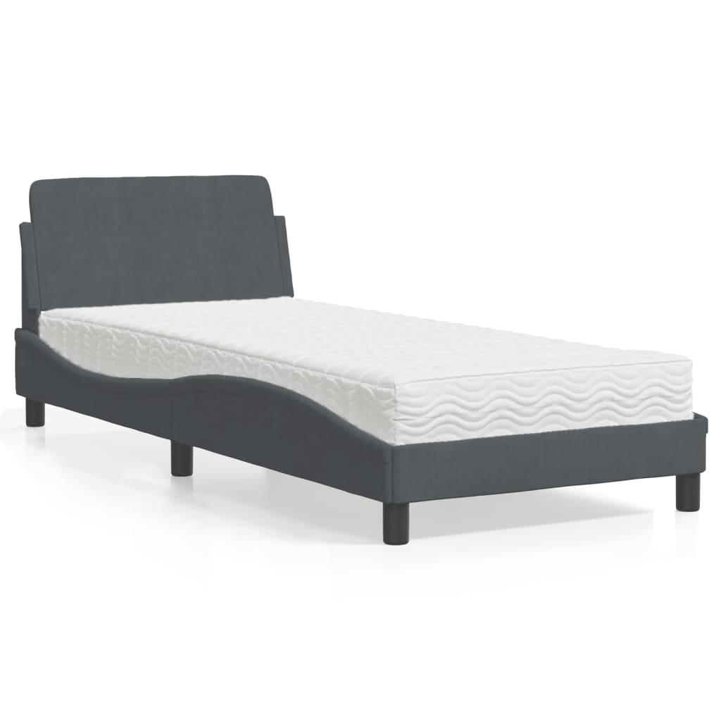 Krevet s madracem Dover tamnosivi 90x200 cm baršunasti