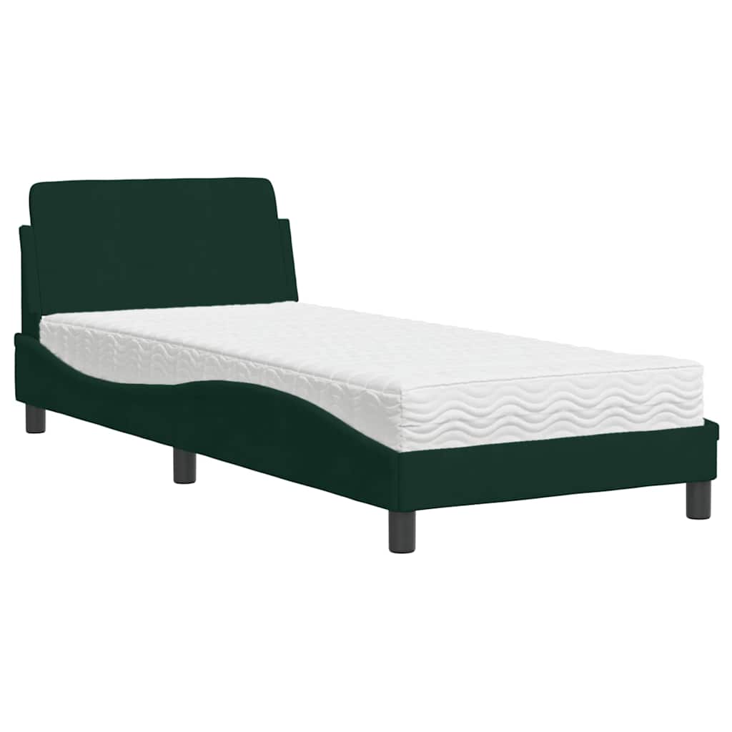 Krevet s madracem Dover tamnozeleni 90x200 cm baršunasti