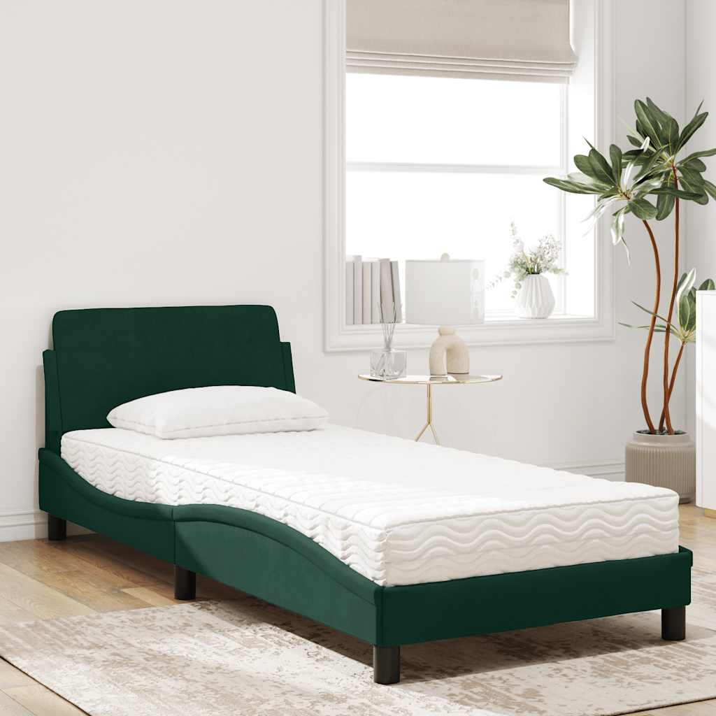 Krevet s madracem Dover tamnozeleni 90x200 cm baršunasti