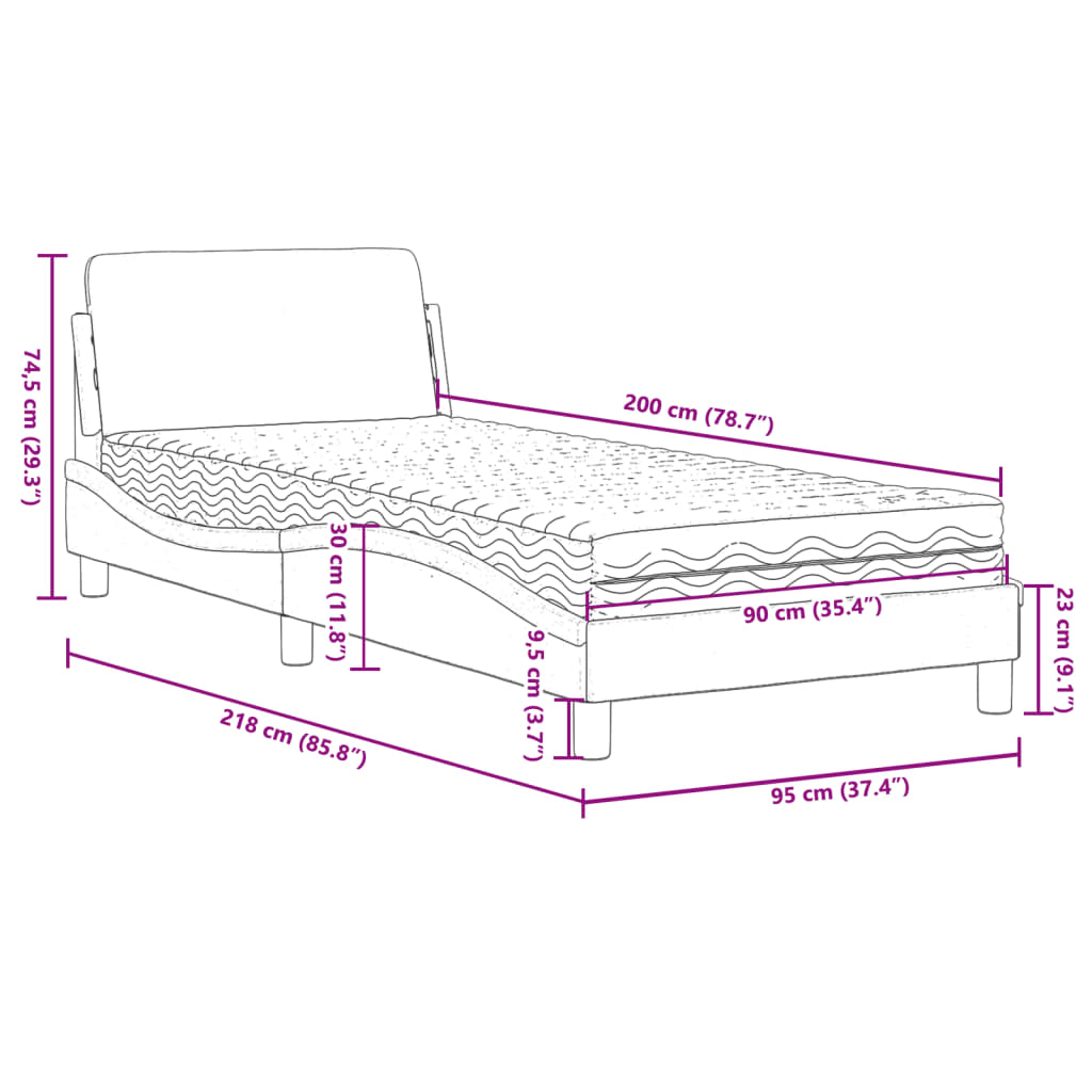 Krevet s madracem Dover bijeli 90 x 200 cm od umjetne kože
