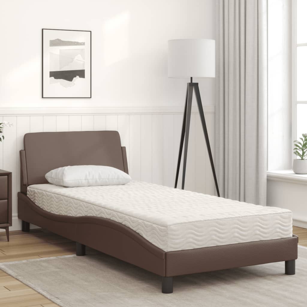 Krevet s madracem Dover smeđi 90 x 200 cm od umjetne kože