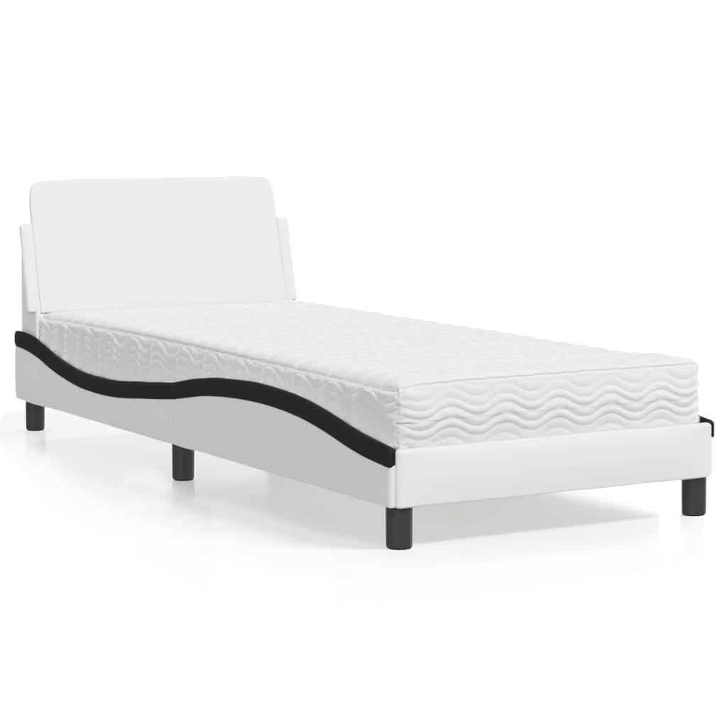 Krevet s madracem Dover bijelo-crni 90 x 200 cm od umjetne kože