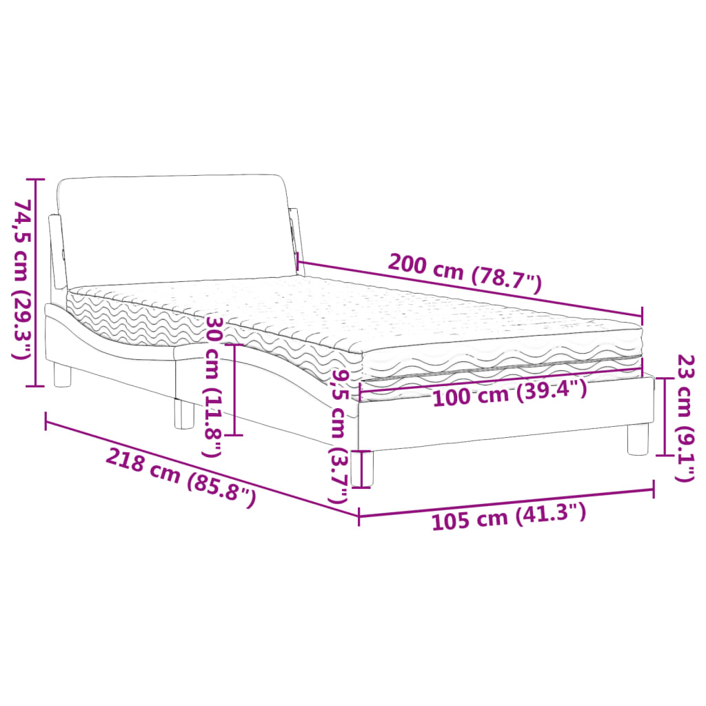 Krevet s madracem Dover smeđesivi 100 x 200 cm od tkanine