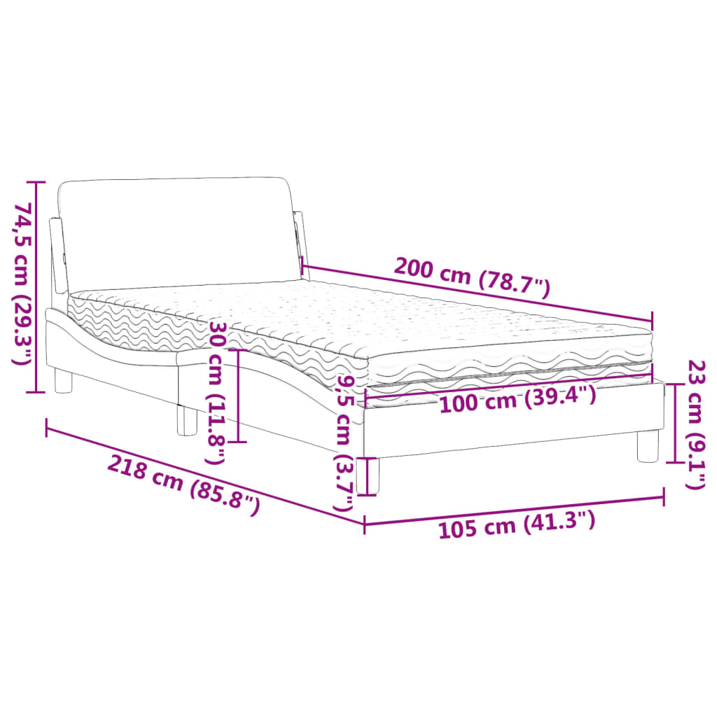 Krevet s madracem Dover crni 100x200 cm baršunasti