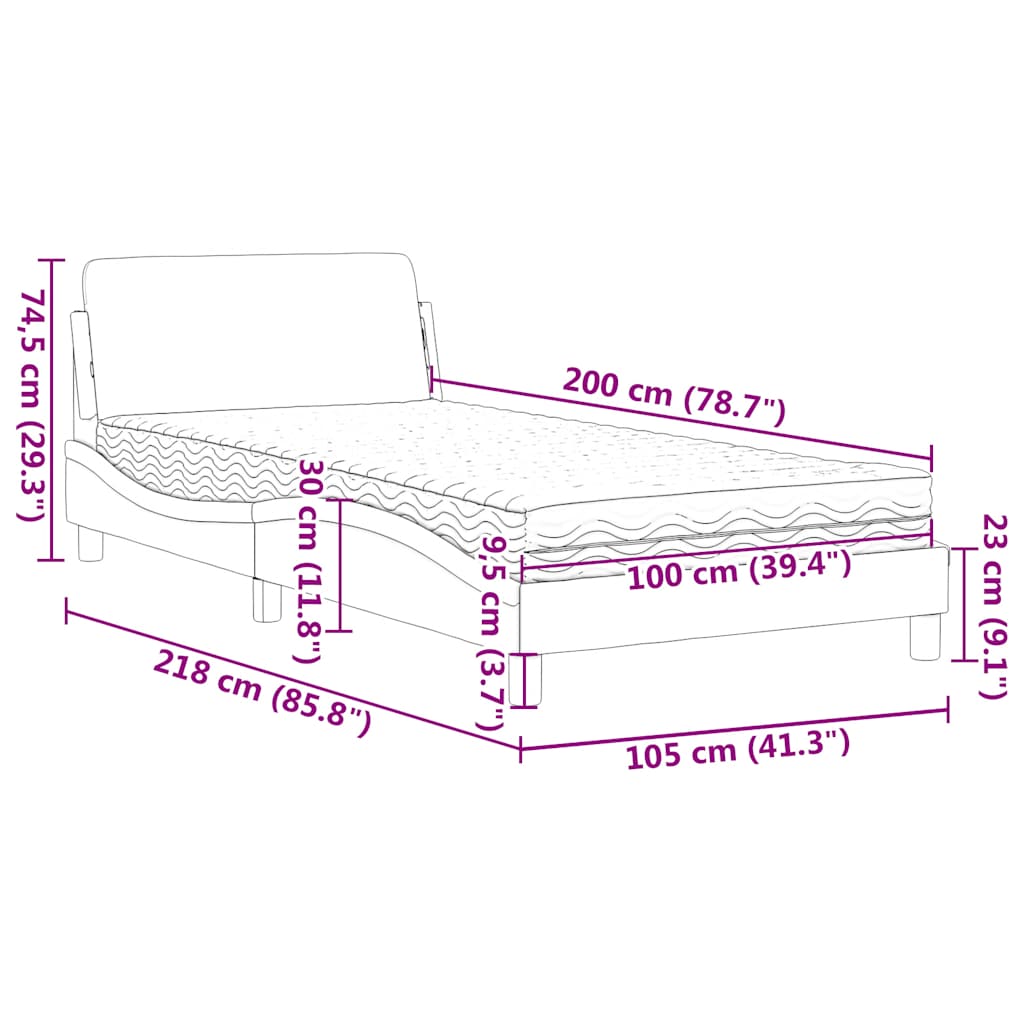 Krevet s madracem Dover plavi 100 x 200 cm baršunasti