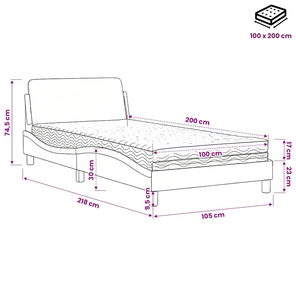 Krevet s madracem Dover boja cappuccina 100 x 200 cm od umjetne kože