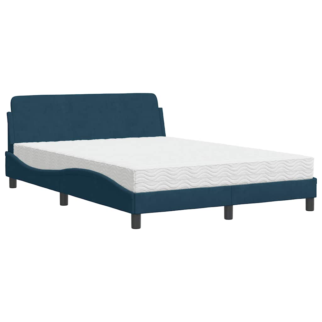 Krevet s madracem Dover plavi 140x190 cm baršunasti
