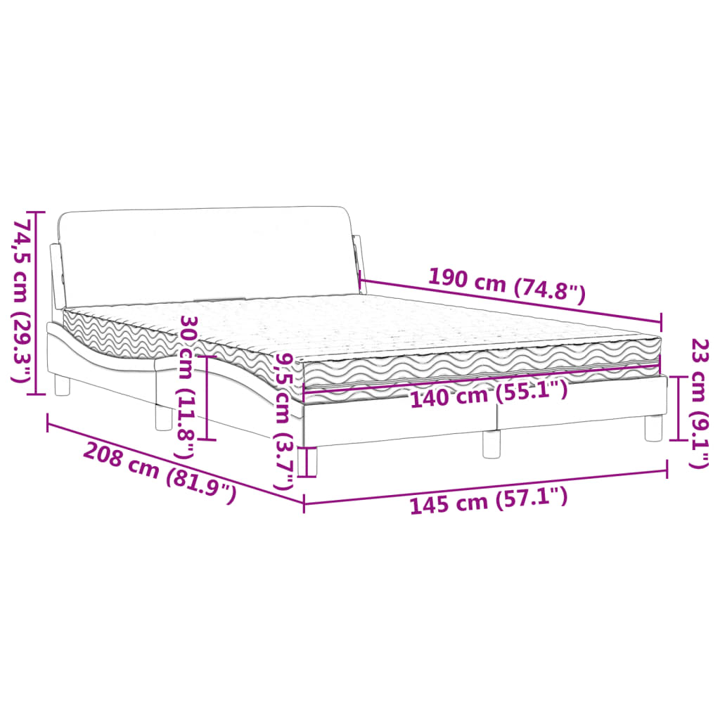 Krevet s madracem Dover crni 140 x 190 cm od umjetne kože