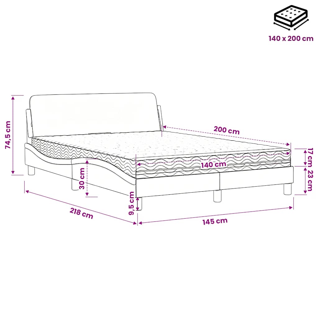 Krevet s madracem Dover svjetlosivi 140x200 cm tkanina
