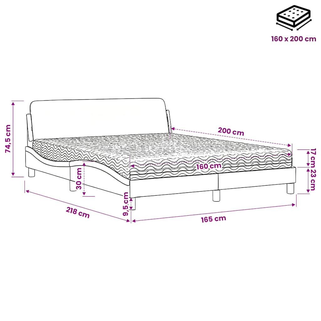 Krevet s madracem Dover crni 160x200 cm od tkanine