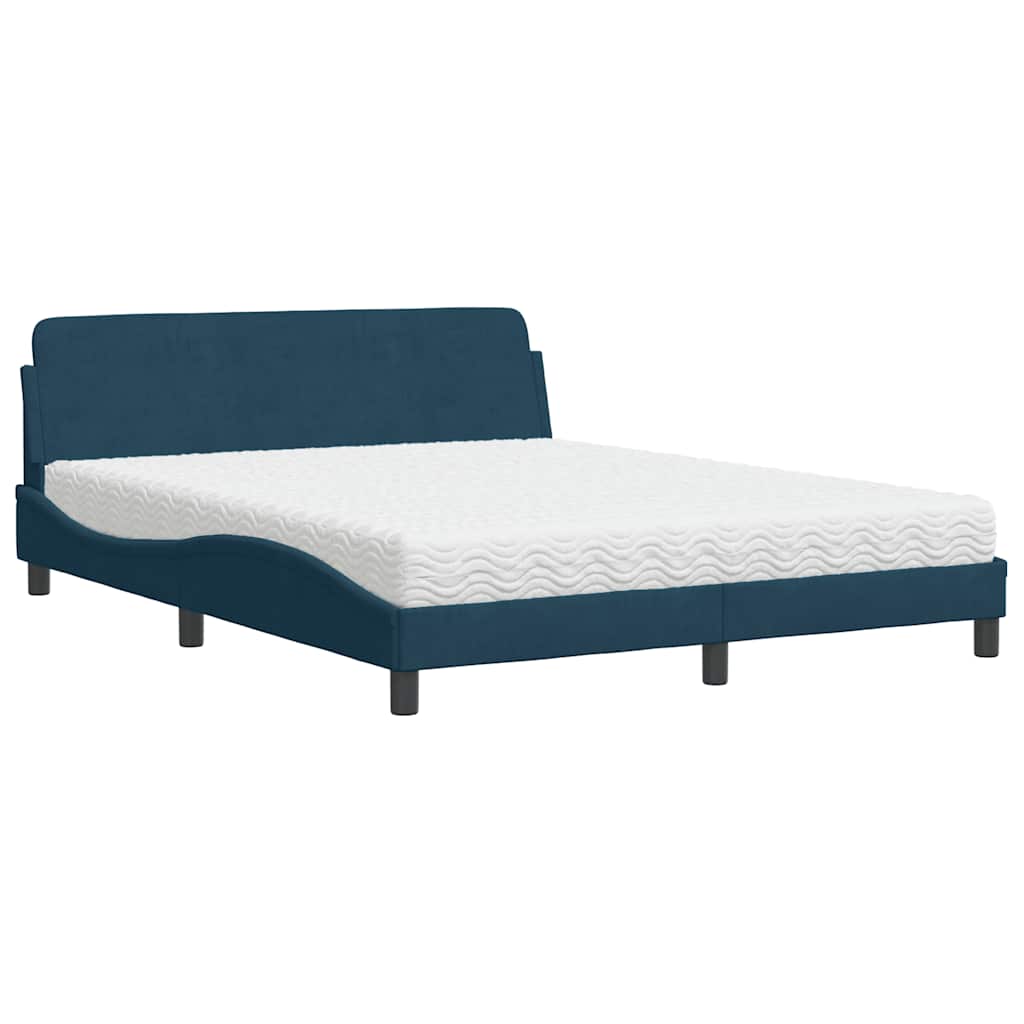 Krevet s madracem Dover plavi 160x200 cm baršunasti