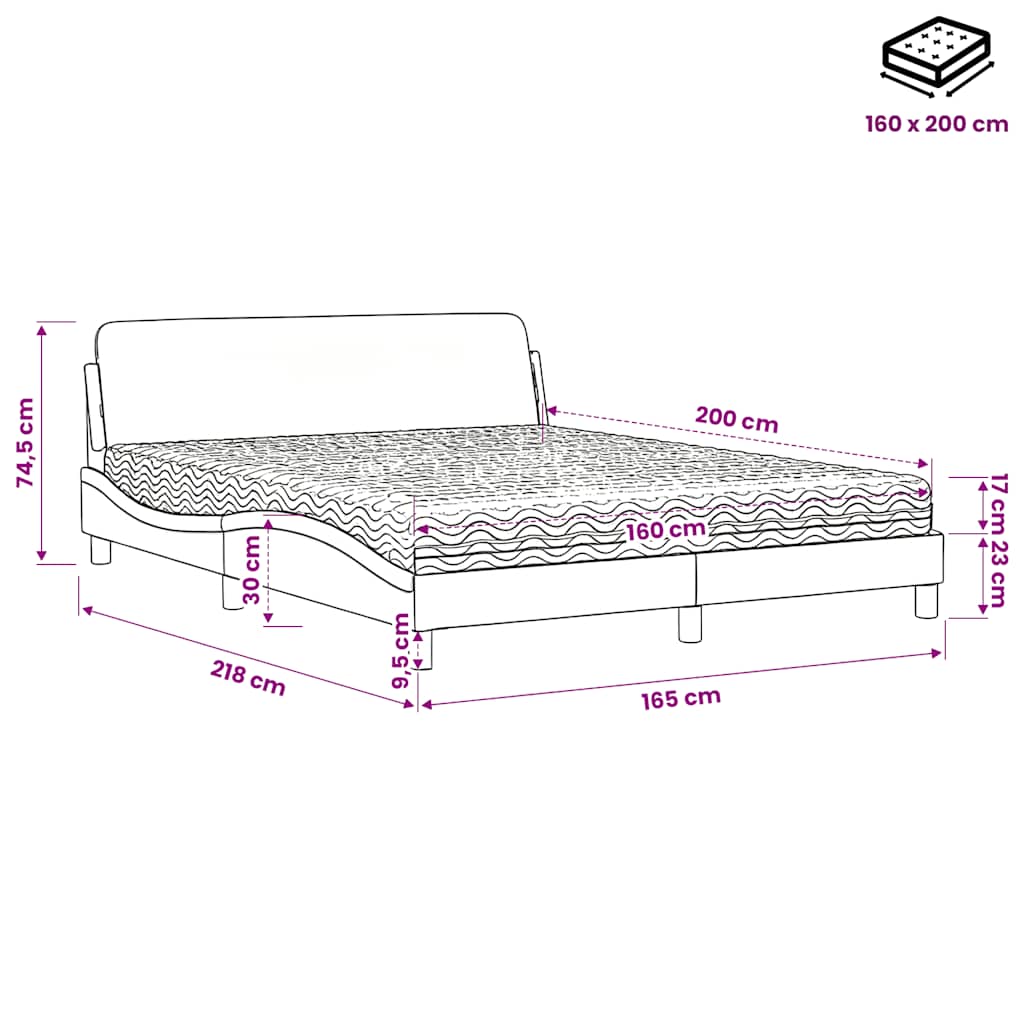 Krevet s madracem Dover sivi 160 x 200 cm od umjetne kože