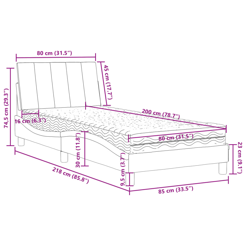 Krevet s madracem Hanko svjetlosivi 80 x 200 cm baršunasti