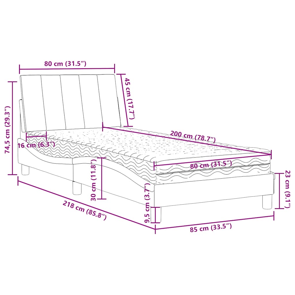Krevet s madracem Hanko tamnozeleni 80 x 200 cm baršunasti