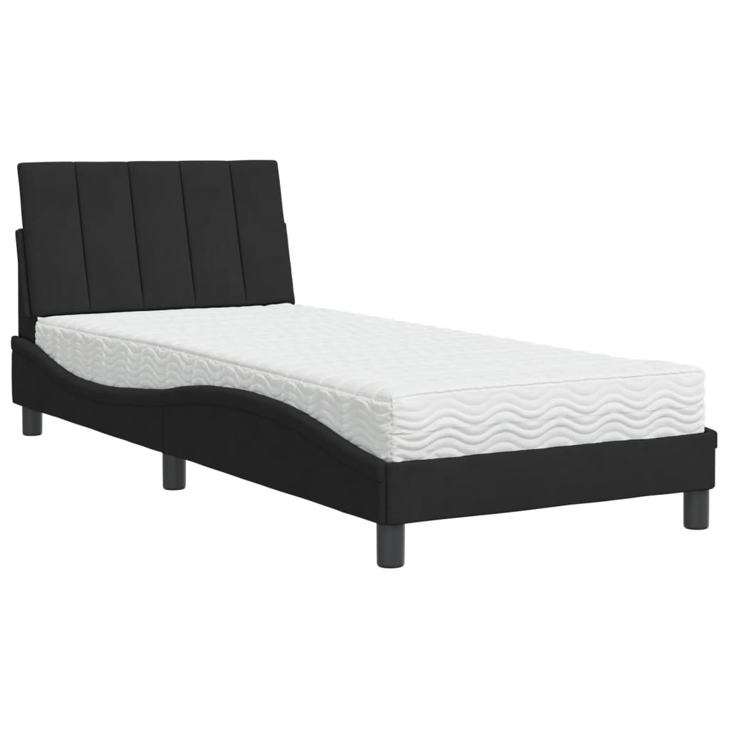 Krevet s madracem Hanko crni 90x200 cm baršunasti