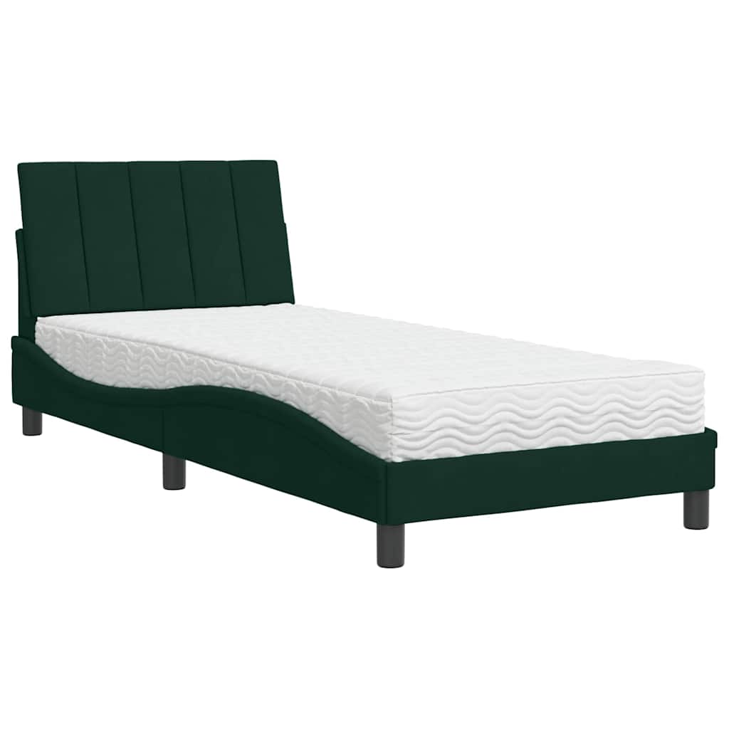 Krevet s madracem Hanko tamnozeleni 90x200 cm baršunasti