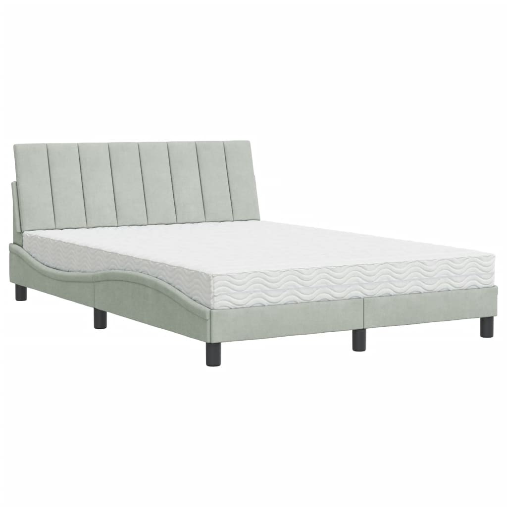 Krevet s madracem Hanko svjetlosivi 120 x 200 cm baršunasti