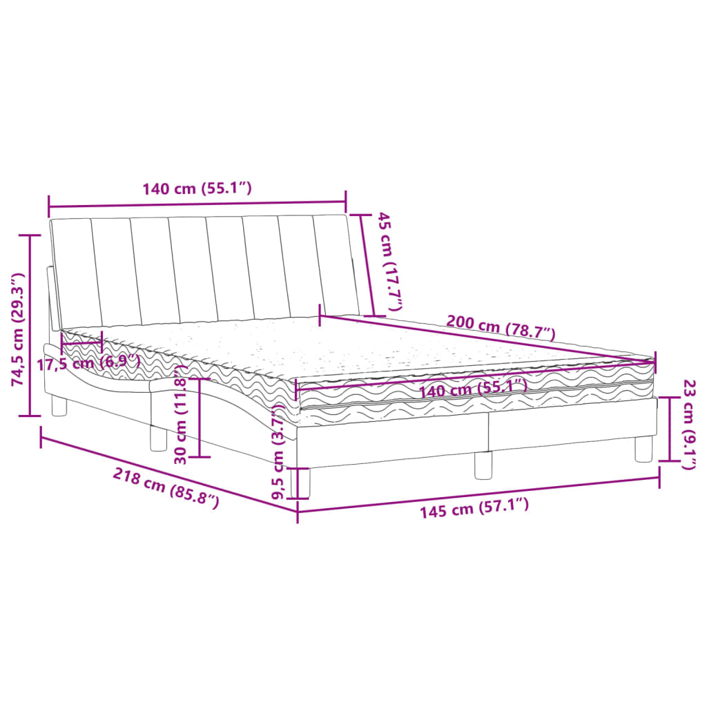 Krevet s madracem Hanko crni 140x200 cm baršunasti