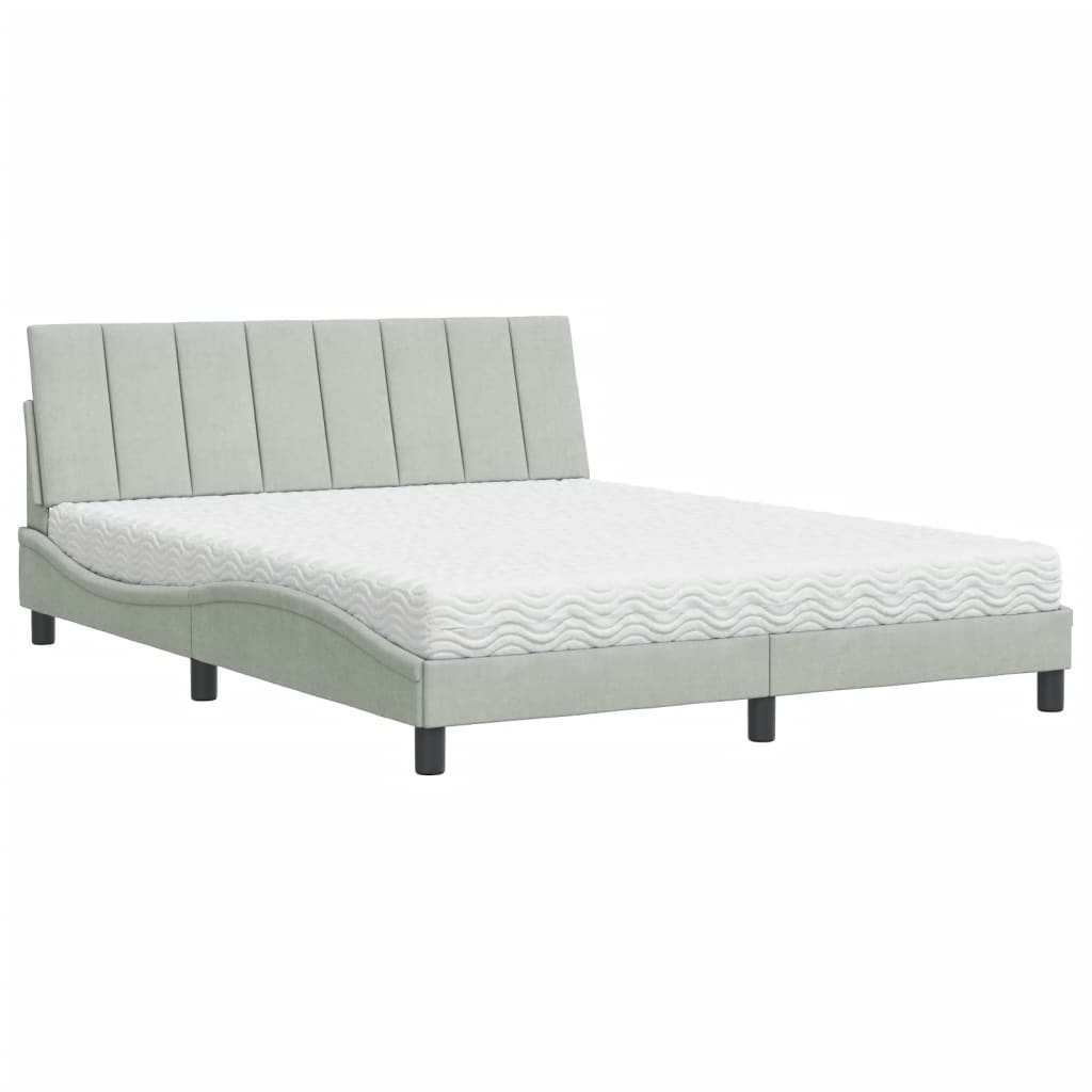 Krevet s madracem Hanko svjetlosivi 160x200 cm baršunasti