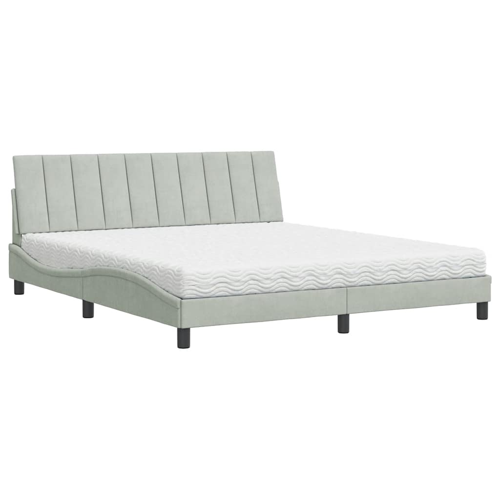 Krevet s madracem Hanko svjetlosivi 180x200 cm baršunasti