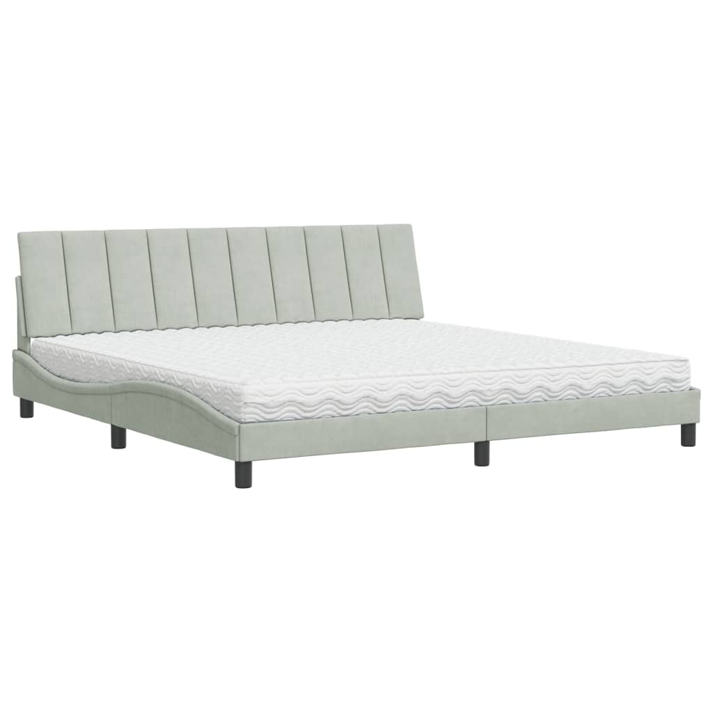 Krevet s madracem Hanko svjetlosivi 200x200 cm baršunasti