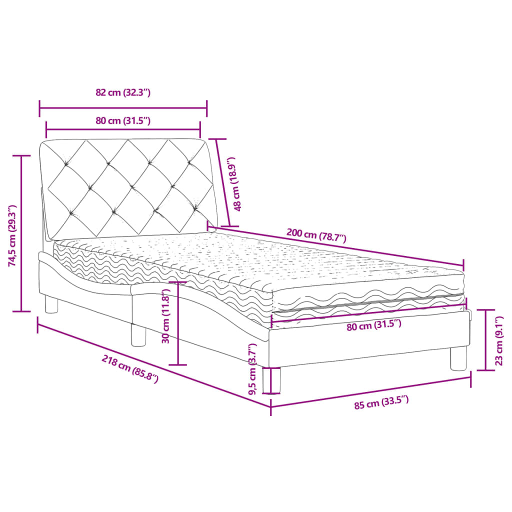Krevet s madracem crni 80 x 200 cm baršunasti
