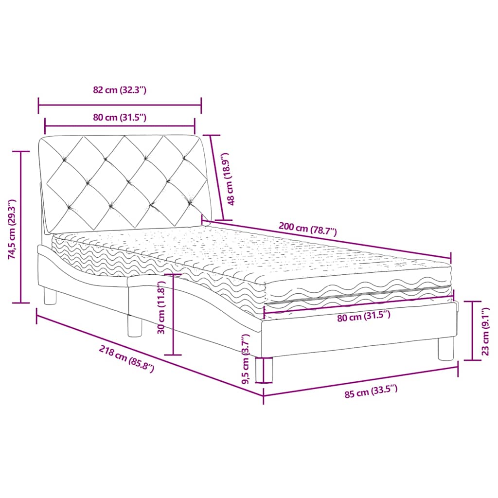 Krevet s madracem tamnozeleni 80 x 200 cm baršunasti