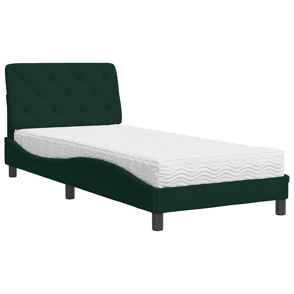 Krevet s madracem tamnozeleni 90x190 cm baršunasti