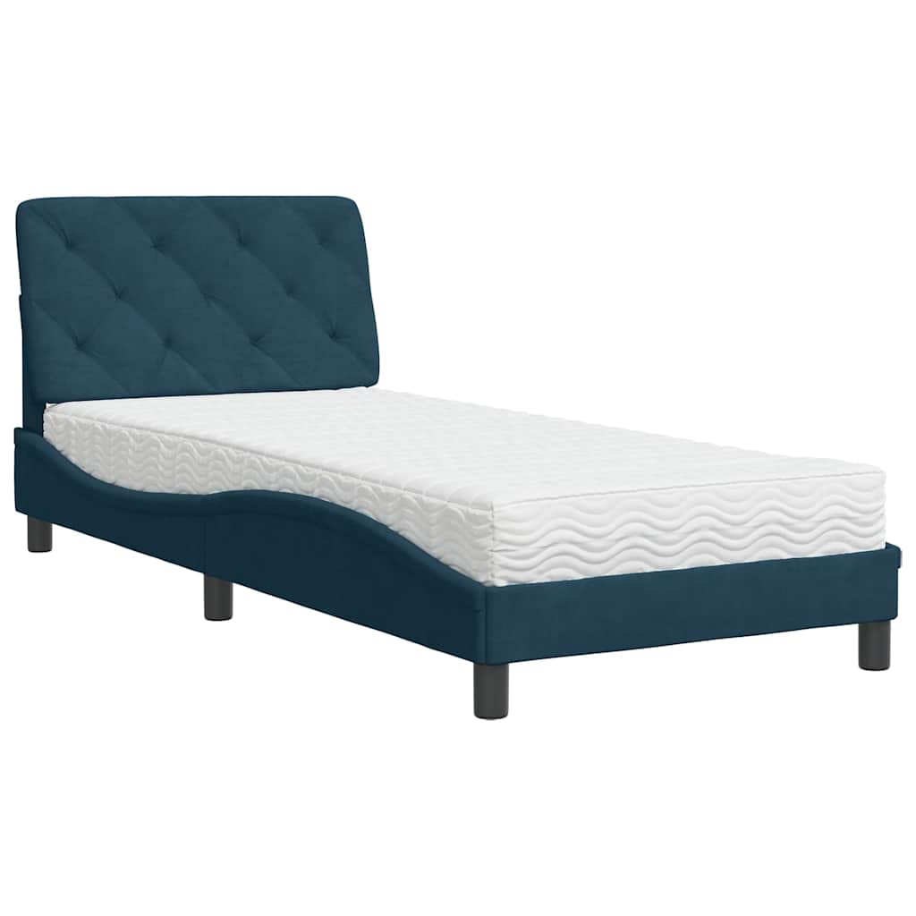 Krevet s madracem plavi 90x200 cm baršunasti