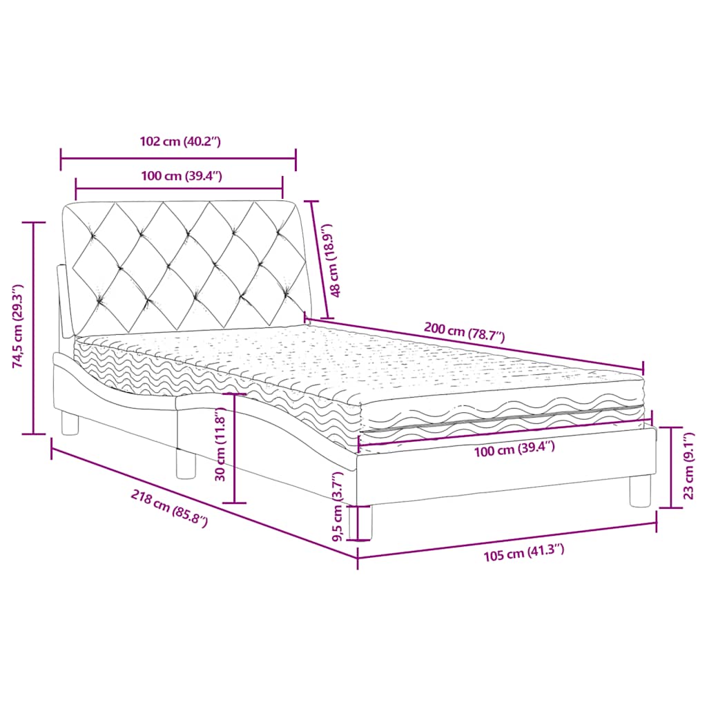 Krevet s madracem plavi 100 x 200 cm baršunasti