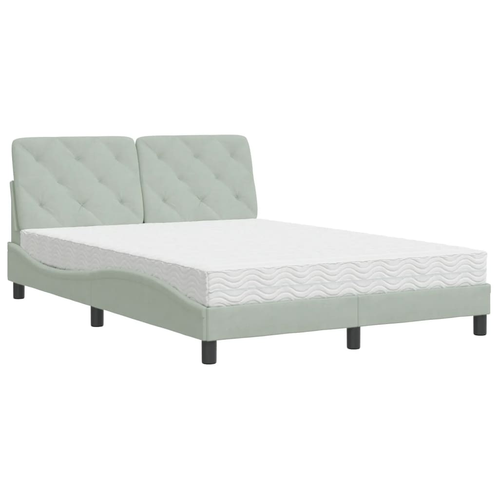 Krevet s madracem svjetlosivi 140x190 cm baršunasti