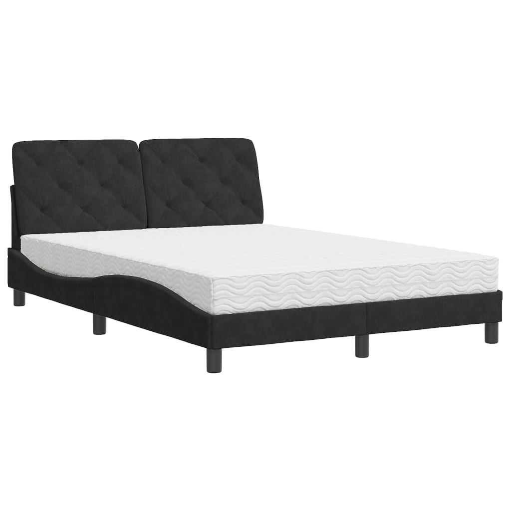Krevet s madracem crni 140 x 190 cm baršunasti