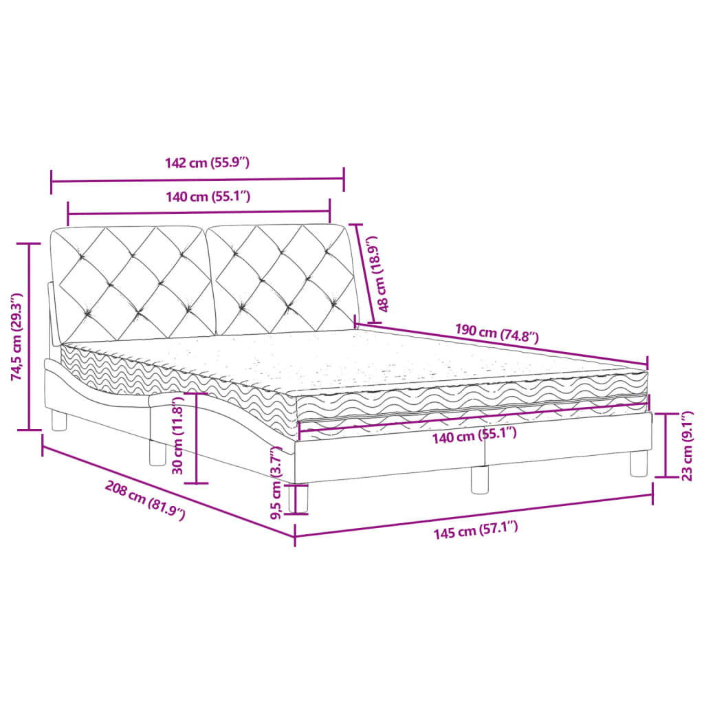 Krevet s madracem crni 140 x 190 cm baršunasti