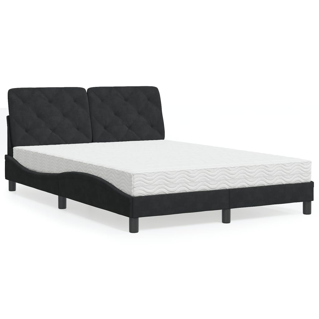Krevet s madracem crni 140 x 190 cm baršunasti