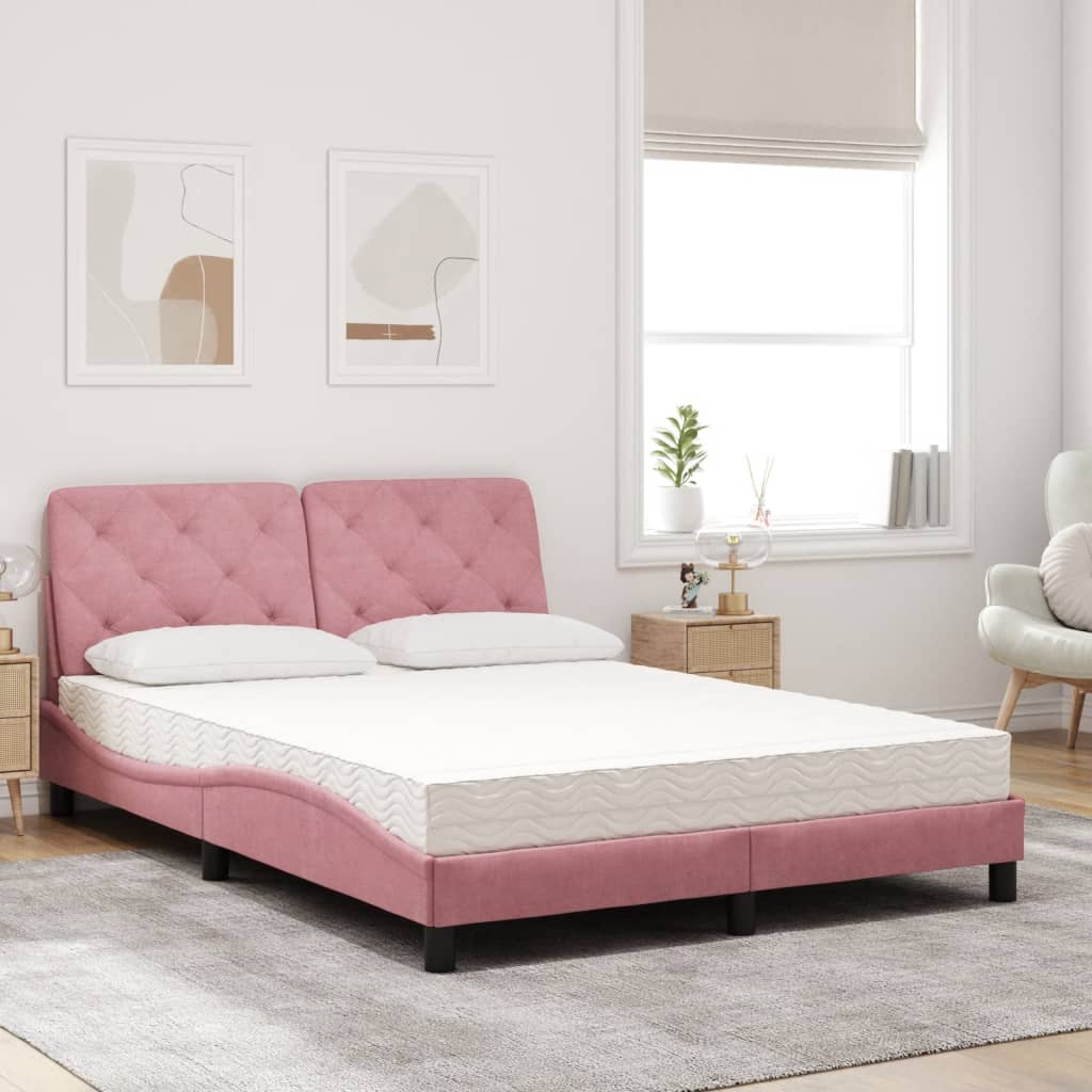 Krevet s madracem ružičasti 140x190 cm baršunasti