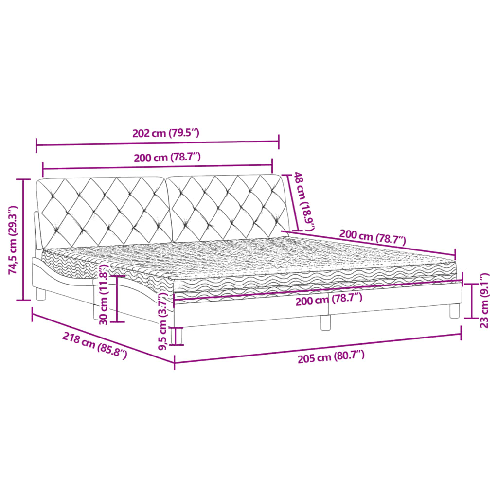 Krevet s madracem crni 200x200 cm baršunasti